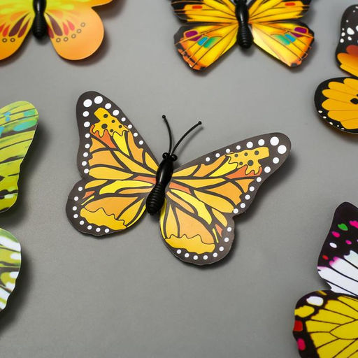 Магнит пластик "Бабочки одинарные крылья жёлтые" набор 12 шт