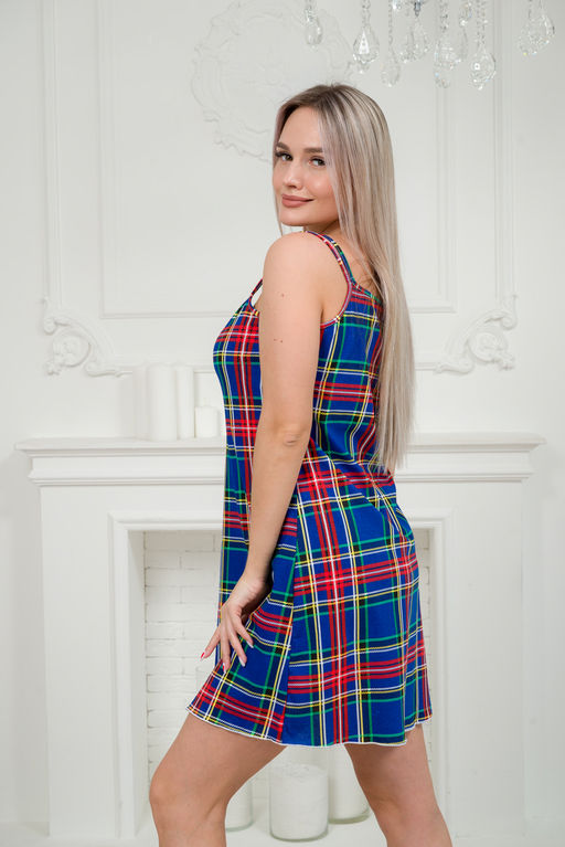 Ночная сорочка из кулирки Оливия синяя клетка - Амадэль фото 8