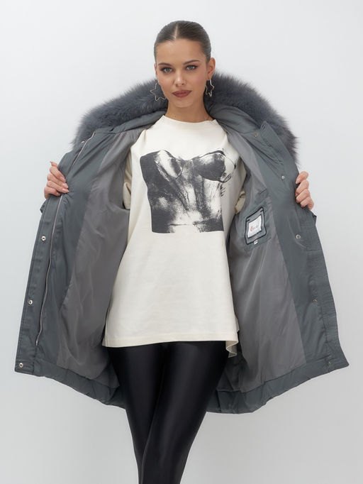 Куртка зимняя женская с мехом и капюшоном тренд темно-серого цвета 7660TC - Visdeer фото 7