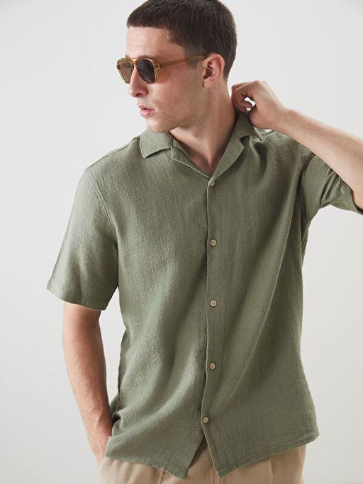 Regular Fit K?sa Kollu Erkek Dokulu G?mlek