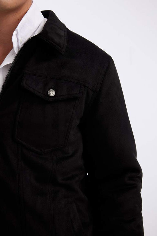 Приталенная куртка с рубашечным воротником Замшевое пальто - Defacto фото 5