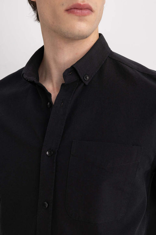 Оксфордская рубашка с воротником поло и длинным рукавом стандартного кроя - Defacto фото 5