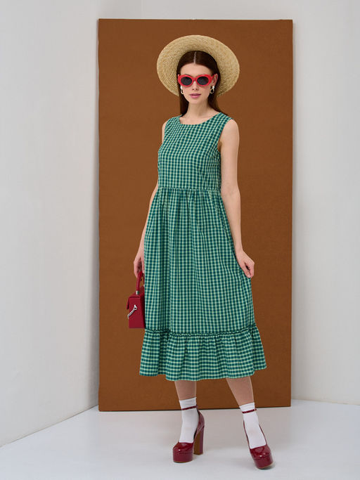 Платье хлопок клетка зеленая - Tantino фото 2