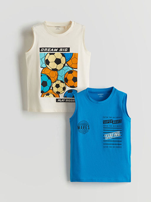 Bisiklet Yaka Bask?l? Erkek ?ocuk Atlet 2li