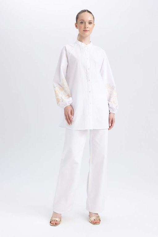 Туника из поплина с длинными рукавами и принтом Relax Fit - Defacto фото 6