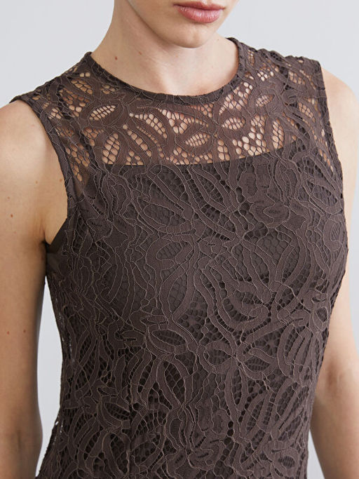 Bisiklet Yaka Dantelli Elbise