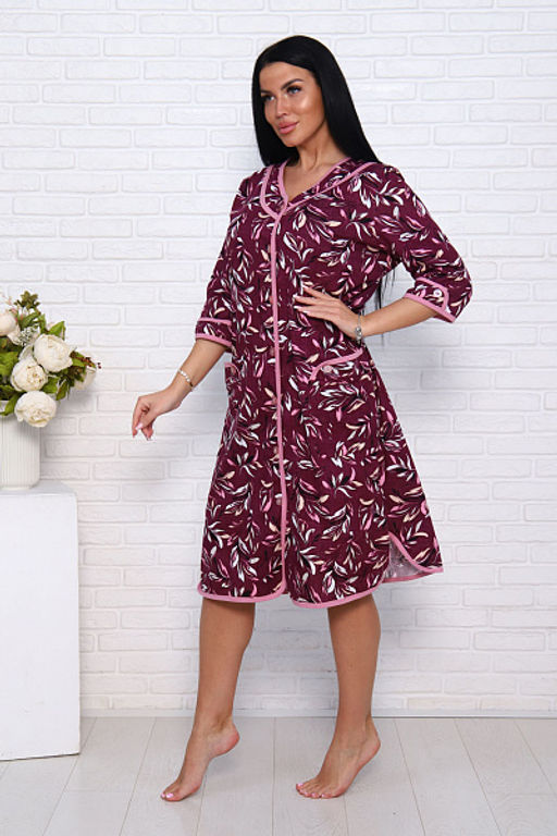 Халат женский на пуговицах с карманами, бордо (958-1) - Плиона фото 7