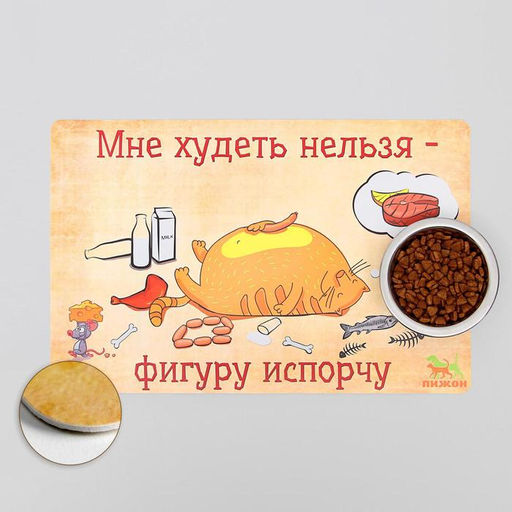Коврик под миску Пижон с нескользящим основанием 43 х 28 см Худеть нельзя