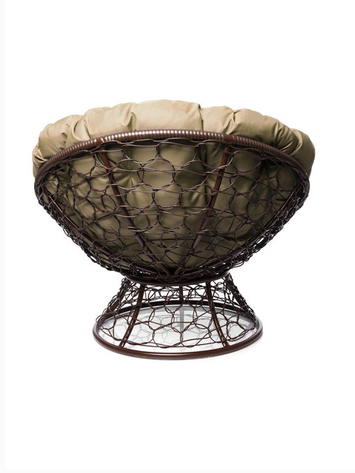 Кресло садовое «Папасан», 98×90×95 см, с искусственным ротангом, коричневое, с бежевой подушкой