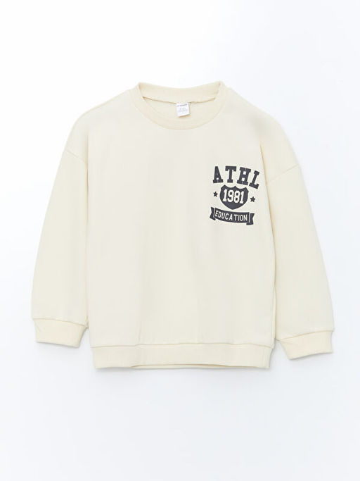 Bisiklet Yaka Bask?l? Erkek ?ocuk Sweatshirt
