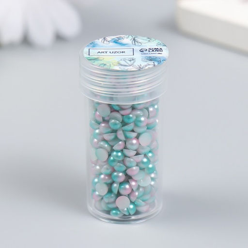 Декор Полубусины и стразы. Градиент бело-голубой d=4 мм 10г 200 шт 5х2,5 см МИКС - Арт узор фото 5