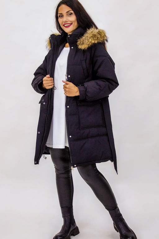 Зимняя куртка на поясе с натуральным мехом арт. 23226
