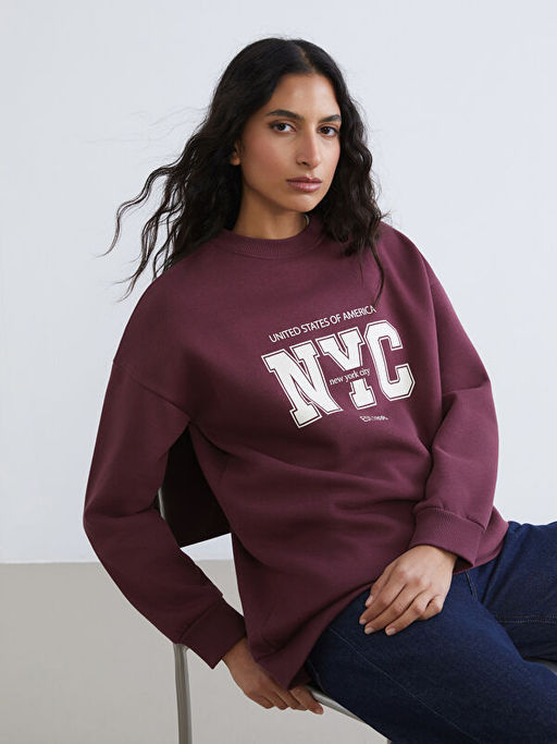 New York City Bask?l? Kad?n Kal?n Sweatshirt Tunik