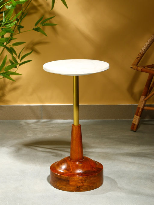 Столик кофейный, 30×30×55 см, манговое дерево, алюминий, мрамор