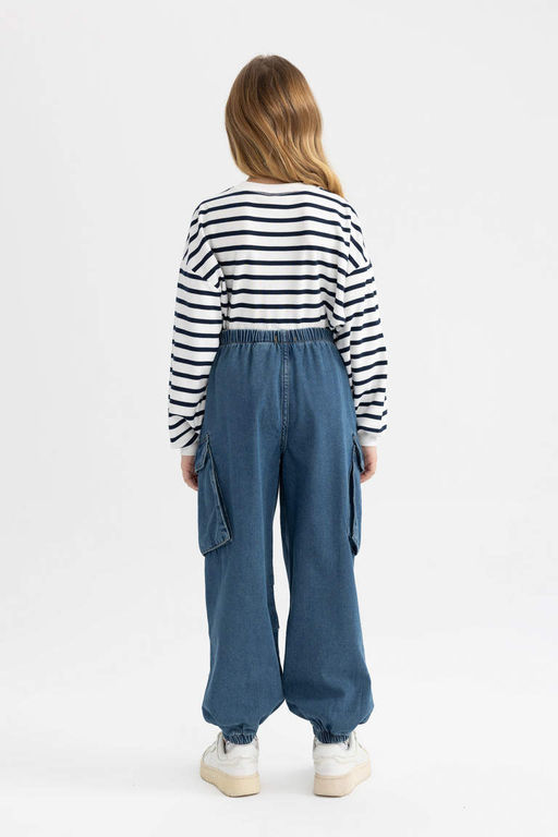 Джинсовые брюки-карго Parachute для девочек - Defacto фото 5