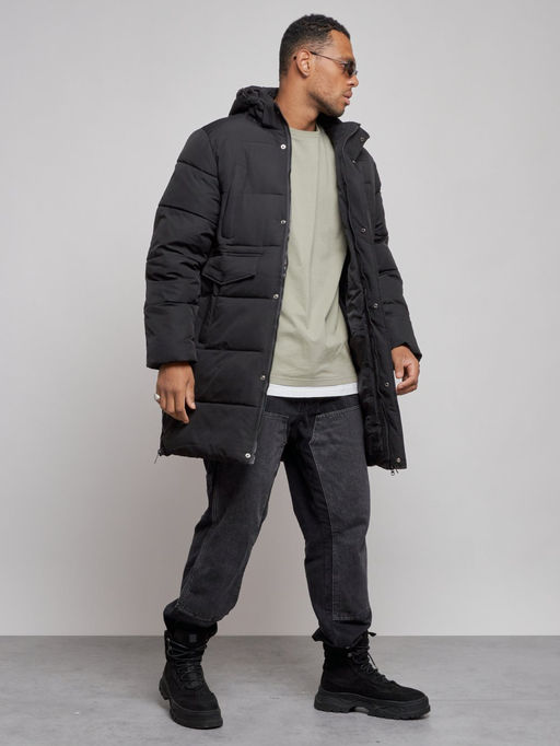 Парка мужская зимняя удлиненная молодежная черного цвета 806Ch - Wonderrman фото 4
