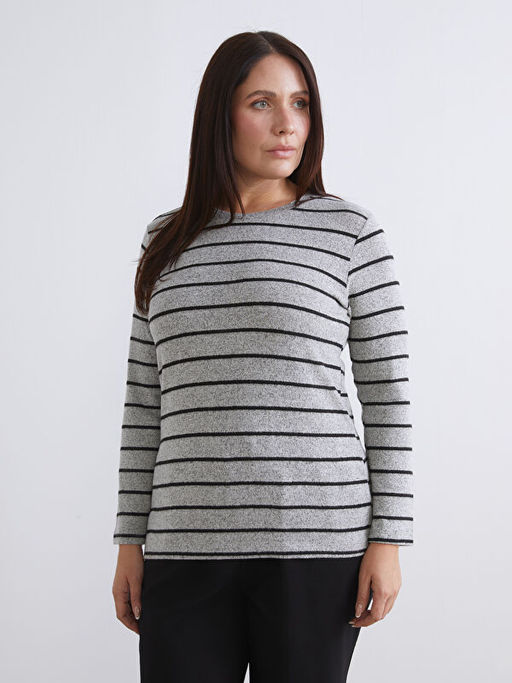 Bisiklet Yaka ?izgili Kad?n Ti??rt