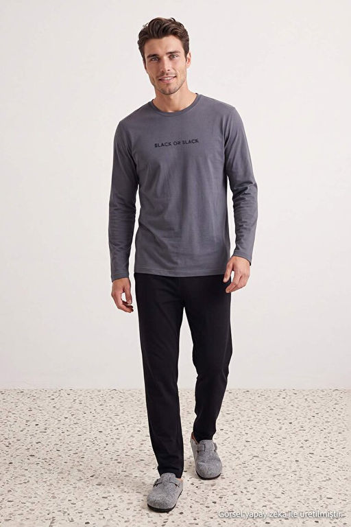 Antrasit Regular Bask_l_ Homewear Pijama Tak_m_ TMNAW27PT00001 - Trendyolmilla фото 2