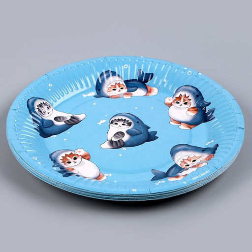 Цена за 10 шт. Тарелка бумажная Котики. Акула, 18 см - Страна карнавалия фото 7