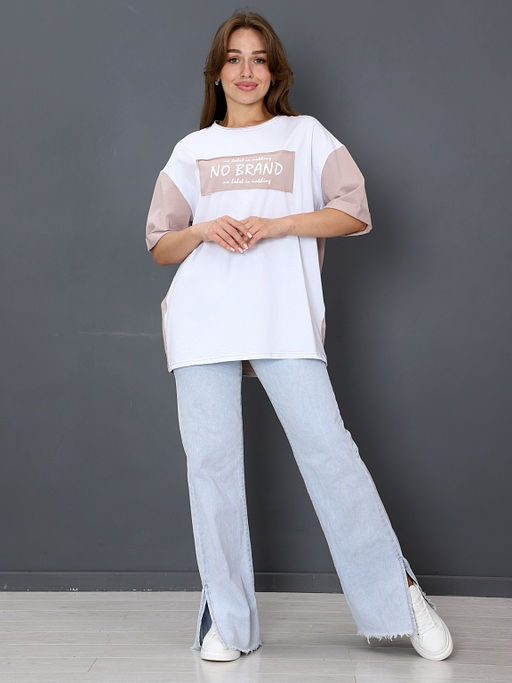 Футболка Женская Оверсайз No Brand цвет бежевый - Амавес-текстиль фото 4