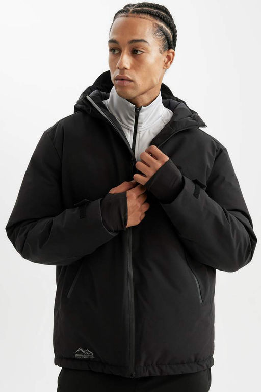 DeFactoFit Termometreli Mont Parka Su Itici Ruzgar Gecirmez Slim Fit Dar Kesim Kapusonlu Fermuarl?  фото 2