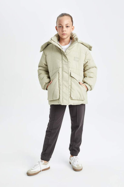 Водоотталкивающий пуховик с капюшоном для девочек - Defacto фото 2