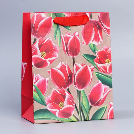 Цена за 3 шт. Пакет подарочный крафтовый, упаковка, 8 марта, MS 23?18?10 см