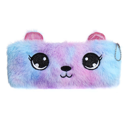 Пенал школьный меховой на молнии Calligrata «Мишка», пушистый, с ушками, МИКС