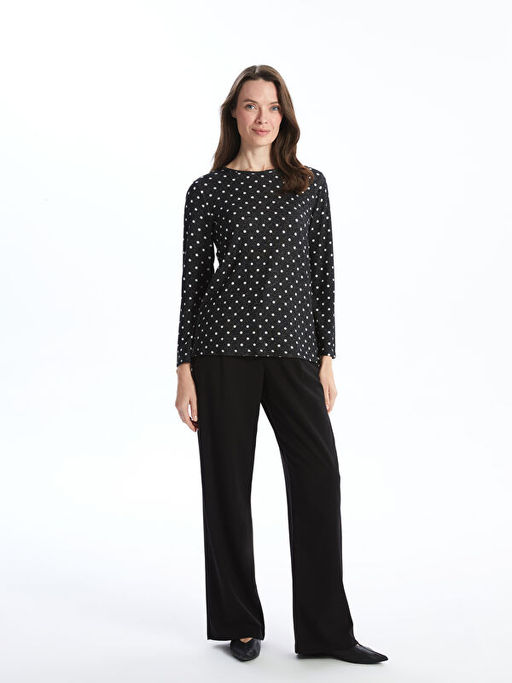 Bisiklet Yaka Desenli Uzun Kollu Kad?n Ti??rt