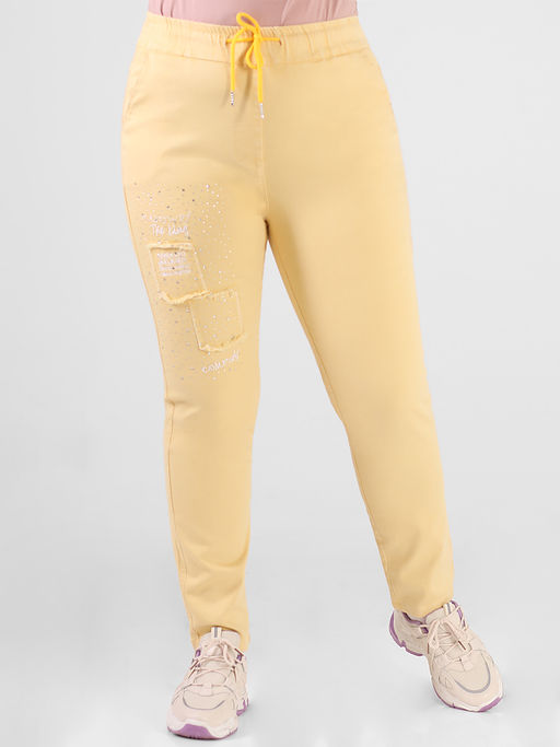 Желтые женские джинсы на резинке - Almond фото 2