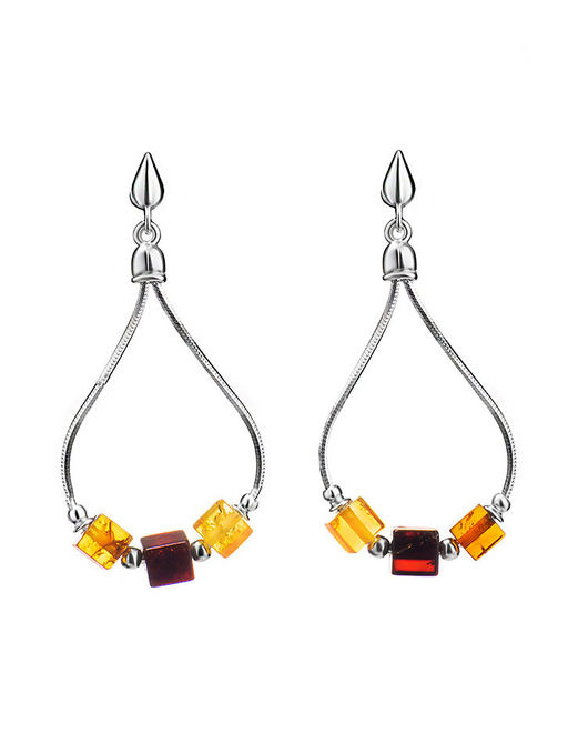 Яркие серьги из натурального цельного янтаря Рафинад