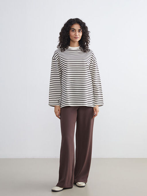 Bisiklet Yaka ?izgili Kad?n Sweatshirt Tunik