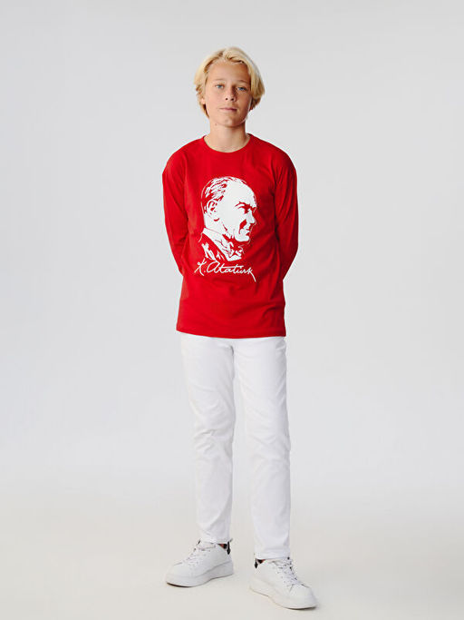 Bisiklet Yaka Atat?rk Bask?l? Erkek ?ocuk Ti??rt