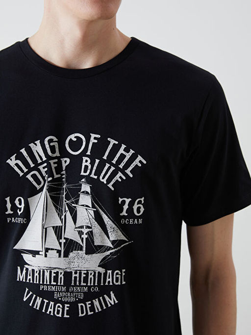 Bisiklet Yaka K?sa Kollu Bask?l? Penye Erkek Ti??rt