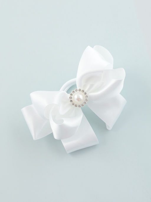 Цена за 6 шт. Бант для волос на резинке «Школьница», двойной, атлас цветок, 12 см, белый