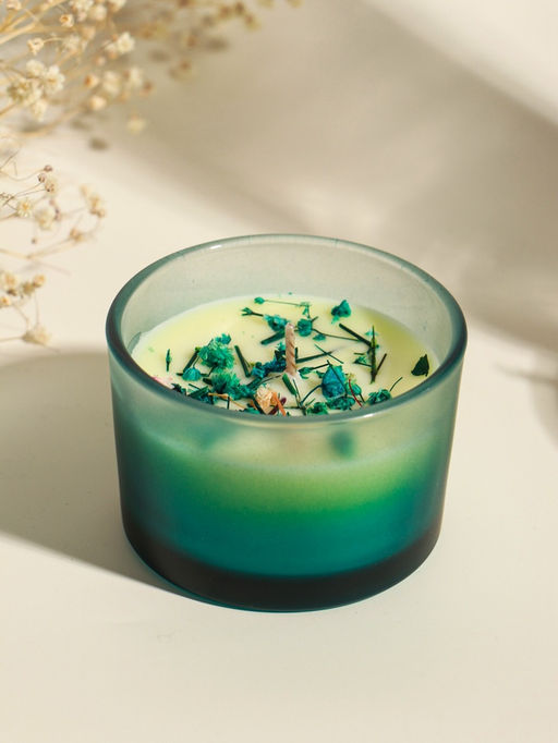 Ароматическая свеча в стакане Aroma botanical, сухоцветы зелень, роза, 7.5×7.5×5 см