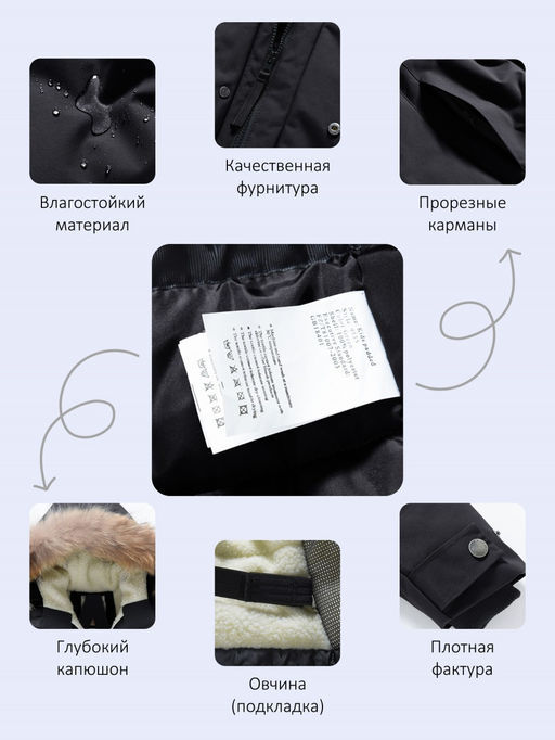 Парка зимняя подростковая для мальчика с капюшоном и мехом черного цвета 9535Ch - Valianly фото 30