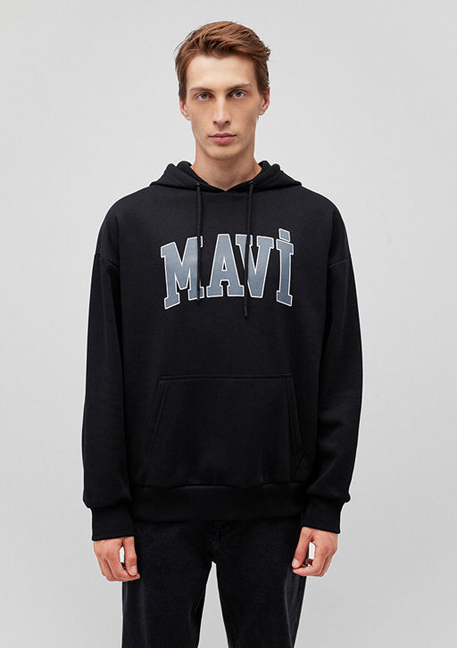 Mavi Logo Bask?l? Kapusonlu Siyah Sweatshirt  фото 3