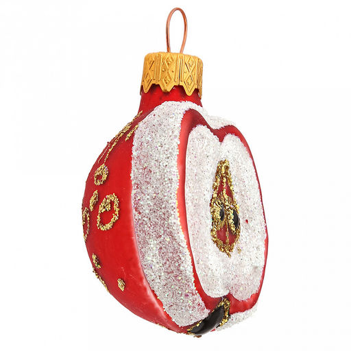 Елочная игрушка фигурка стеклянная Половинка яблока h6см, ручная художественная роспись, подарочная упаковка (Россия) - Домашняя мода фото 2