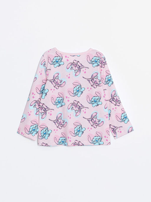 Bisiklet Yaka Uzun Kollu Lilo ve Stitch Bask?l? K?z Bebek Pijama ?st - Waikiki фото 2