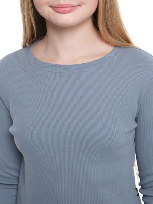 Лонгслив в рубчик 22-0215 серо-голубой