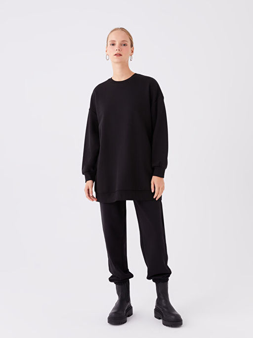 Bisiklet Yaka Kad?n Kal?n Sweatshirt Tunik