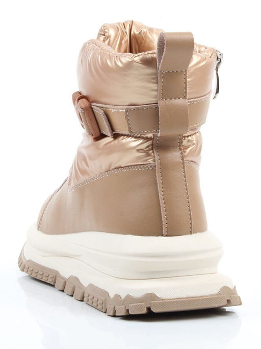 04-WG037-1M DK. BEIGE/GOLD Ботинки зимние женские (натуральная кожа, курточная ткань, 100% шерсть)