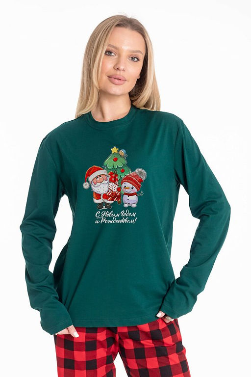 Лонгслив с новогодним принтом М325437Пз зеленый