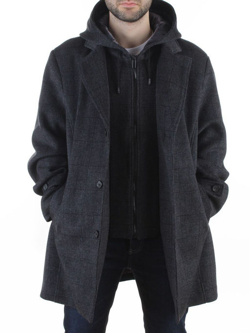 475646502 DK. GRAY Пальто демисезонное мужское со съемным капюшоном (65% шерсть, 35% кашемир)