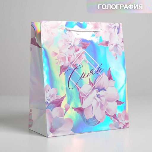 Пакет подарочный голографический Сияй, 23 27 11,5 см