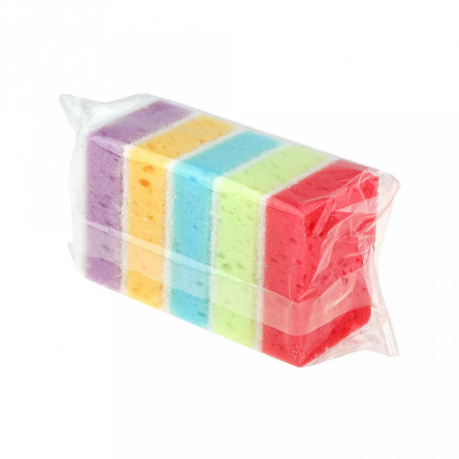 Губка для посуды Коломбина 9,3х6,4х3см, поролон, абразивная фибра, супер-пена, набор 5шт (Россия) - Домашняя мода фото 3