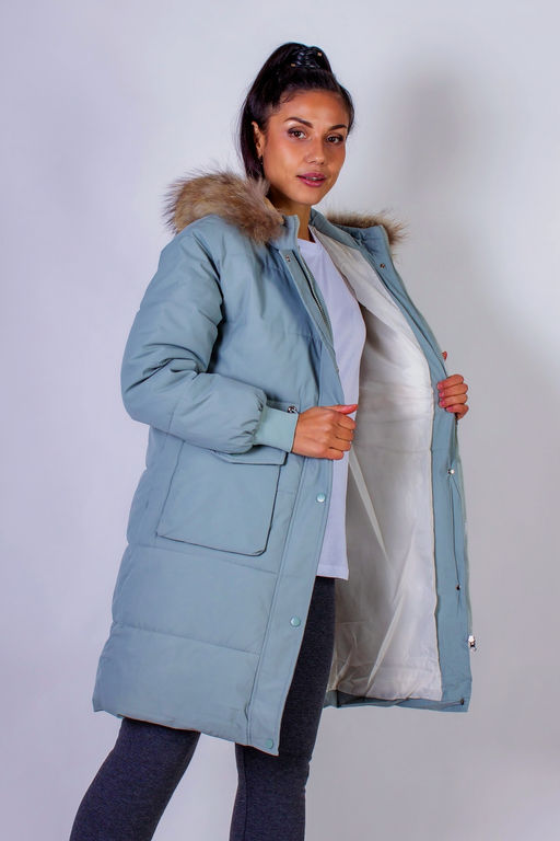 Зимняя удлиненная парка с капюшоном натуральный мех арт.617