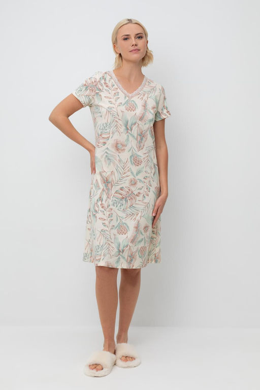 Е 10054/айвори,акварельные тропики сорочка ночная жен