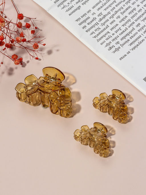 Цена за 6 шт. Крабики для волос «Флориана», набор 3 шт., цветы, 6.5 и 4 см, светло-коричневые